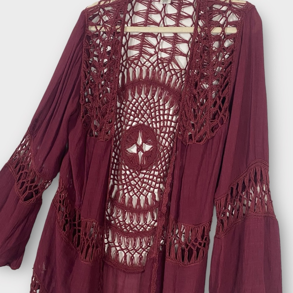 Say What? Crochet Woven Hippie Open Front Cover Up Large